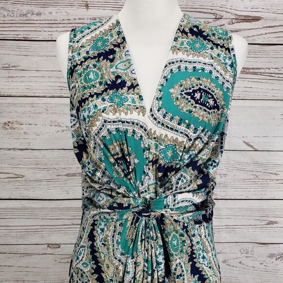 Soft Surroundings Teal and Cream Paisley Midi Dress - Picture 4 of 15